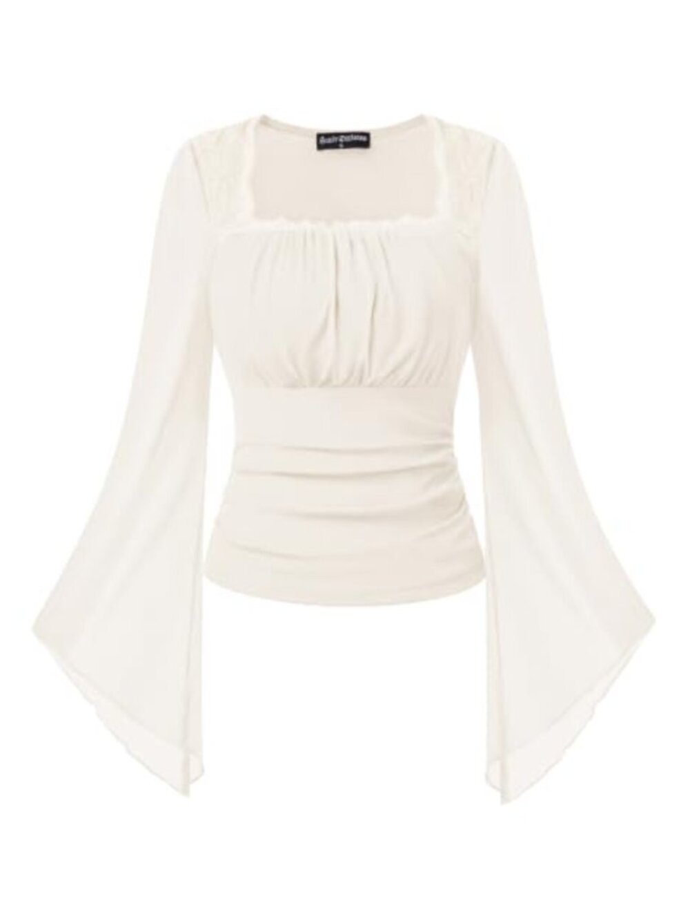 Renaissance Square Neck Mesh Blouse Women Long Bell Sleeve Top